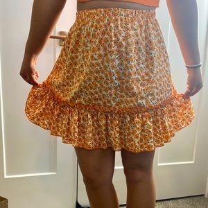 Orange ruffle floral skirt